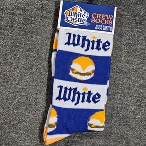 White Castle Mens Crew Socks Blue White Slider Burger Novelty Size 6-12